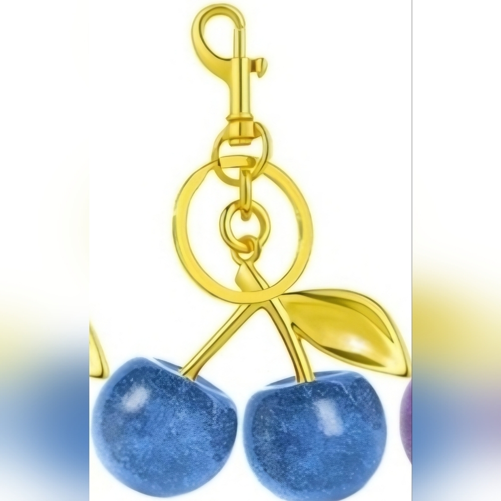Blue Sparkle And Gold Cherry Keychain Or Bag Charm, NWOT